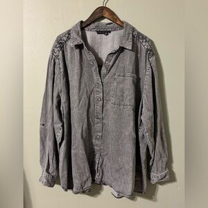 Gray Button-Up Denim Shirt